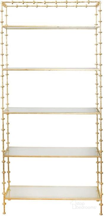 The appearance of Addie Gold Leaf Etagere designed by Worlds Away in the modern / contemporary interior design. This gold piece of furniture  was selected by 1StopBedrooms from Addie Collection to add a touch of cosiness and style into your home. Sku: ADDIE G. Product Type: Etagere. Material: Iron. Image1