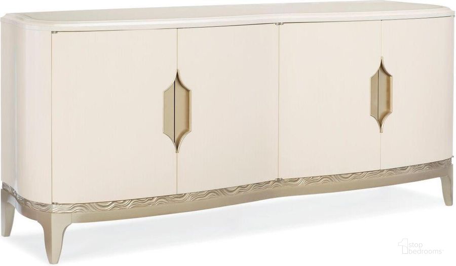 The appearance of Caracole Compositions Adela Buffet designed by Caracole in the transitional interior design. This washed white piece of furniture  was selected by 1StopBedrooms from Adela Collection to add a touch of cosiness and style into your home. Sku: C012-016-211. Material: Wood. Product Type: Sideboard. Image1