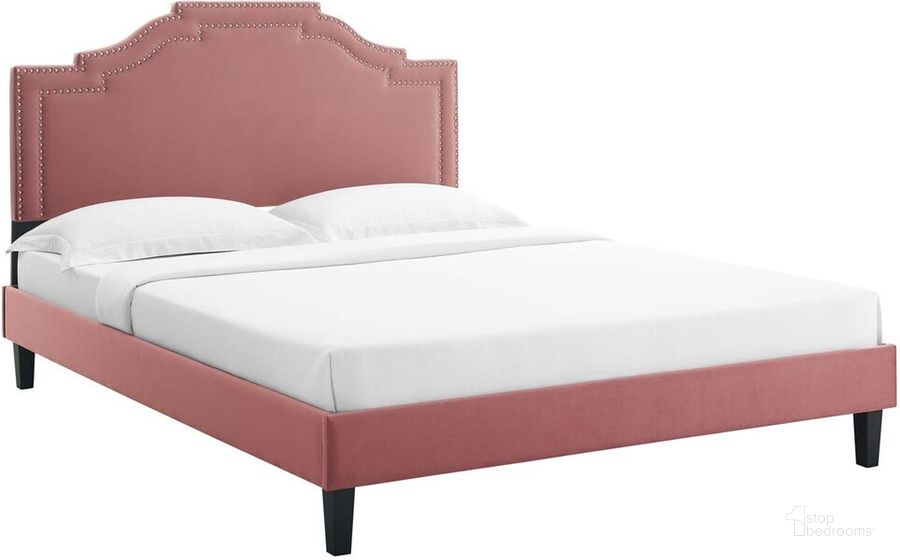 The appearance of Adelaide Performance Velvet Queen Platform Bed In Dusty Rose designed by Modway in the  interior design. This dusty rose piece of furniture  was selected by 1StopBedrooms from Adelaide Collection to add a touch of cosiness and style into your home. Sku: MOD-6582-DUS. Bed Type: Platform Bed. Product Type: Platform Bed. Bed Size: Queen. Material: MDF. Image1