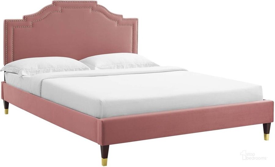 The appearance of Adelaide Performance Velvet Queen Platform Bed In Red designed by Modway in the  interior design. This dusty rose piece of furniture  was selected by 1StopBedrooms from Adelaide Collection to add a touch of cosiness and style into your home. Sku: MOD-6581-DUS. Bed Type: Platform Bed. Product Type: Platform Bed. Bed Size: Queen. Material: MDF. Image1