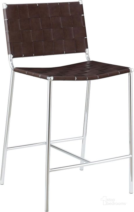 The appearance of Adelaide Upholstered Counter Height Stool with Open Back In Brown and Chrome designed by Coaster in the modern / contemporary interior design. This brown and chrome piece of furniture  was selected by 1StopBedrooms from Adelaide Collection to add a touch of cosiness and style into your home. Sku: 183583. Material: Metal. Product Type: Counter Height Chair. Image1