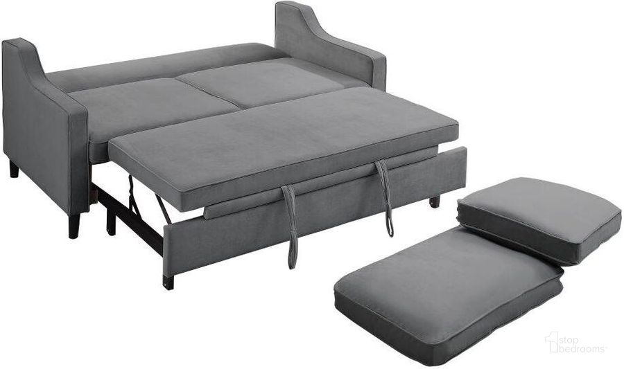 The appearance of Adelia Dark Gray Convertible Studio Sofa With Pull Out Bed designed by Homelegance in the modern / contemporary interior design. This gray piece of furniture  was selected by 1StopBedrooms from Adelia Collection to add a touch of cosiness and style into your home. Sku: 9428DG-3CL. Product Type: Sofa. Material: Velvet. Image1