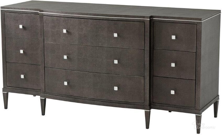 The appearance of Adeline Break Bowfront Dresser TAS60024D designed by Theodore Alexander in the transitional interior design. This gray piece of furniture  was selected by 1StopBedrooms from TA Studio Raia Collection to add a touch of cosiness and style into your home. Sku: TAS60024D. Material: Leather. Product Type: Dresser.