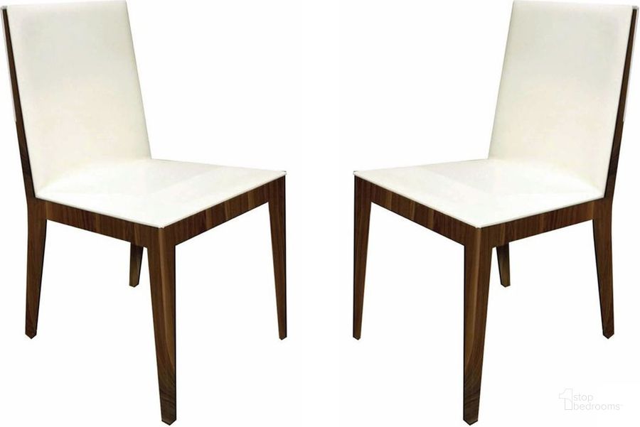 The appearance of Adeline White Dining Chair Set of 2 designed by Bellini Modern Living in the modern / contemporary interior design. This white piece of furniture  was selected by 1StopBedrooms from Adeline Collection to add a touch of cosiness and style into your home. Sku: Adeline WHT. Product Type: Dining Chair. Image1