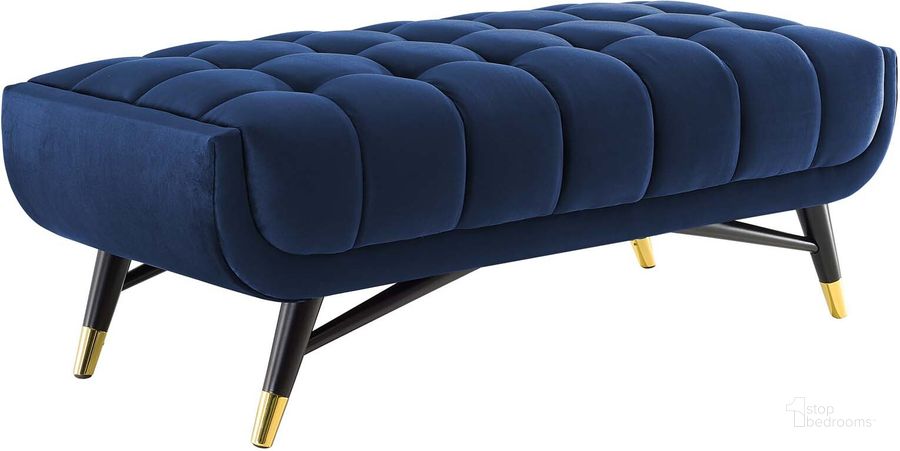 The appearance of Adept 47.5 Inch Performance Velvet Bench EEI-4242-MID designed by Modway in the modern / contemporary interior design. This midnight blue piece of furniture  was selected by 1StopBedrooms from Adept Collection to add a touch of cosiness and style into your home. Sku: EEI-4242-MID. Material: Wood. Product Type: Bench. Image1