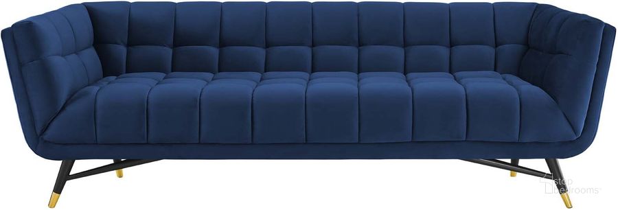 The appearance of Adept Midnight Blue Performance Velvet Sofa designed by Modway in the modern / contemporary interior design. This midnight blue piece of furniture  was selected by 1StopBedrooms from Adept Collection to add a touch of cosiness and style into your home. Sku: EEI-3059-MID. Material: Wood. Product Type: Sofa. Image1