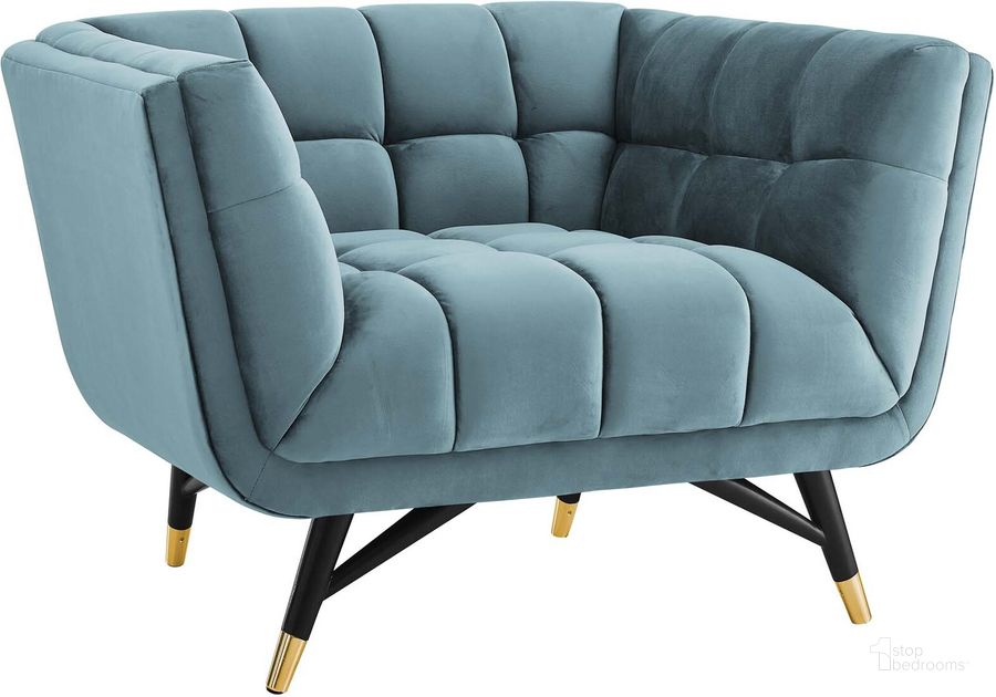 The appearance of Adept Sea Blue Performance Velvet Arm Chair designed by Modway in the modern / contemporary interior design. This sea blue piece of furniture  was selected by 1StopBedrooms from Adept Collection to add a touch of cosiness and style into your home. Sku: EEI-3060-SEA. Material: Wood. Product Type: Living Room Chair. Image1