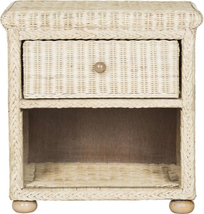 The appearance of Adira Natural White Wash Wicker Nightstand with Drawer and 8 Inch Storage designed by Safavieh in the traditional interior design. This washed white piece of furniture  was selected by 1StopBedrooms from Safavieh SEA Collection to add a touch of cosiness and style into your home. Sku: SEA8002A. Product Type: Nightstand. Material: Rattan. Image1