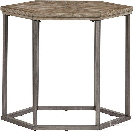 The appearance of Adison Cove Ash Blonde Hexagon End Table designed by Progressive Furniture in the transitional interior design. This gray piece of furniture  was selected by 1StopBedrooms from Adison Cove Collection to add a touch of cosiness and style into your home. Sku: T379-04. Material: Steel. Product Type: End Table. Image1