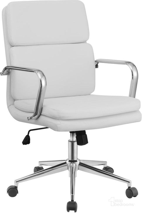 The appearance of Adjustable White Office Chair designed by Coaster in the modern / contemporary interior design. This white piece of furniture  was selected by 1StopBedrooms from  to add a touch of cosiness and style into your home. Sku: 801767. Product Type: Home Office Chair. Material: Plywood. Image1