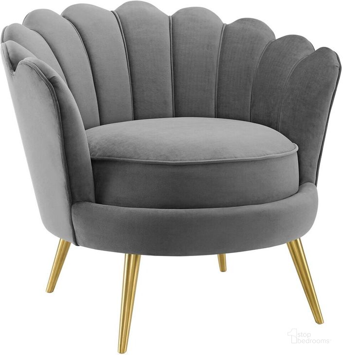 The appearance of Admire Scalloped Edge Performance Velvet Accent Armchair In Gray designed by Modway in the modern / contemporary interior design. This gray piece of furniture  was selected by 1StopBedrooms from Admire Collection to add a touch of cosiness and style into your home. Sku: EEI-3410-GRY. Product Type: Living Room Chair. Material: Plywood. Image1