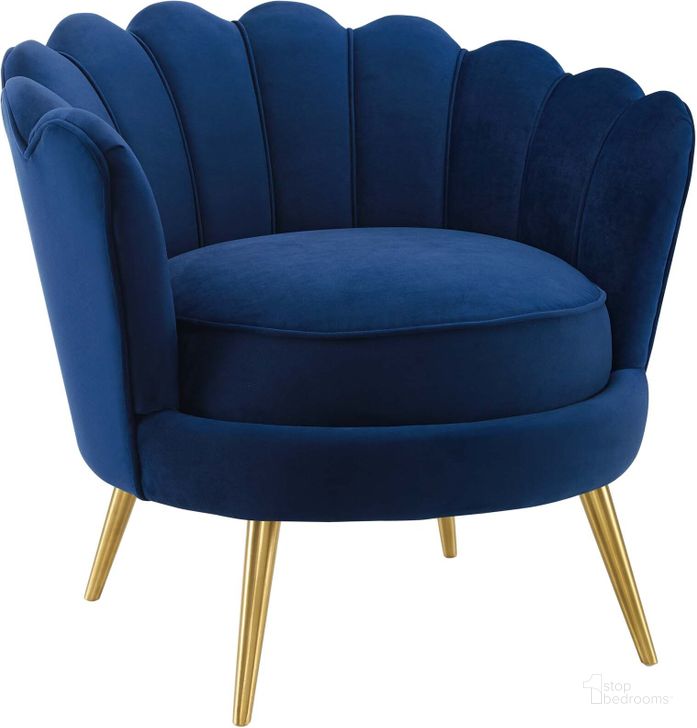The appearance of Admire Navy Scalloped Edge Performance Velvet Accent Arm Chair designed by Modway in the modern / contemporary interior design. This navy piece of furniture  was selected by 1StopBedrooms from Admire Collection to add a touch of cosiness and style into your home. Sku: EEI-3410-NAV. Material: Wood. Product Type: Living Room Chair. Image1