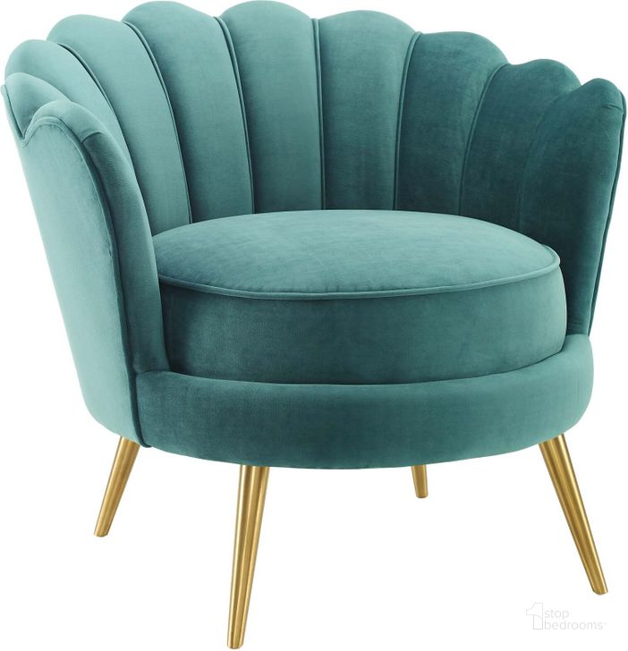 The appearance of Admire Teal Scalloped Edge Performance Velvet Accent Arm Chair designed by Modway in the modern / contemporary interior design. This teal piece of furniture  was selected by 1StopBedrooms from Admire Collection to add a touch of cosiness and style into your home. Sku: EEI-3410-TEA. Material: Wood. Product Type: Living Room Chair. Image1
