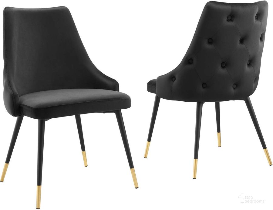 The appearance of Adorn Dining Side Chair Performance Velvet Set of 2 EEI-5043-BLK designed by Modway in the modern / contemporary interior design. This black piece of furniture  was selected by 1StopBedrooms from Adorn Collection to add a touch of cosiness and style into your home. Sku: EEI-5043-BLK. Product Type: Side Chair. Material: Plywood. Image1