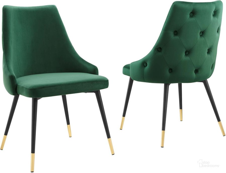 The appearance of Adorn Dining Side Chair Performance Velvet Set of 2 EEI-5043-GRN designed by Modway in the modern / contemporary interior design. This green piece of furniture  was selected by 1StopBedrooms from Adorn Collection to add a touch of cosiness and style into your home. Sku: EEI-5043-GRN. Product Type: Side Chair. Material: Plywood. Image1