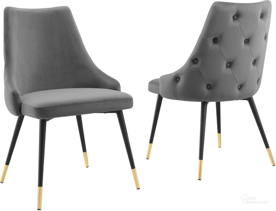 The appearance of Adorn Dining Side Chair Performance Velvet Set of 2 EEI-5043-GRY designed by Modway in the modern / contemporary interior design. This gray piece of furniture  was selected by 1StopBedrooms from Adorn Collection to add a touch of cosiness and style into your home. Sku: EEI-5043-GRY. Product Type: Side Chair. Material: Plywood. Image1