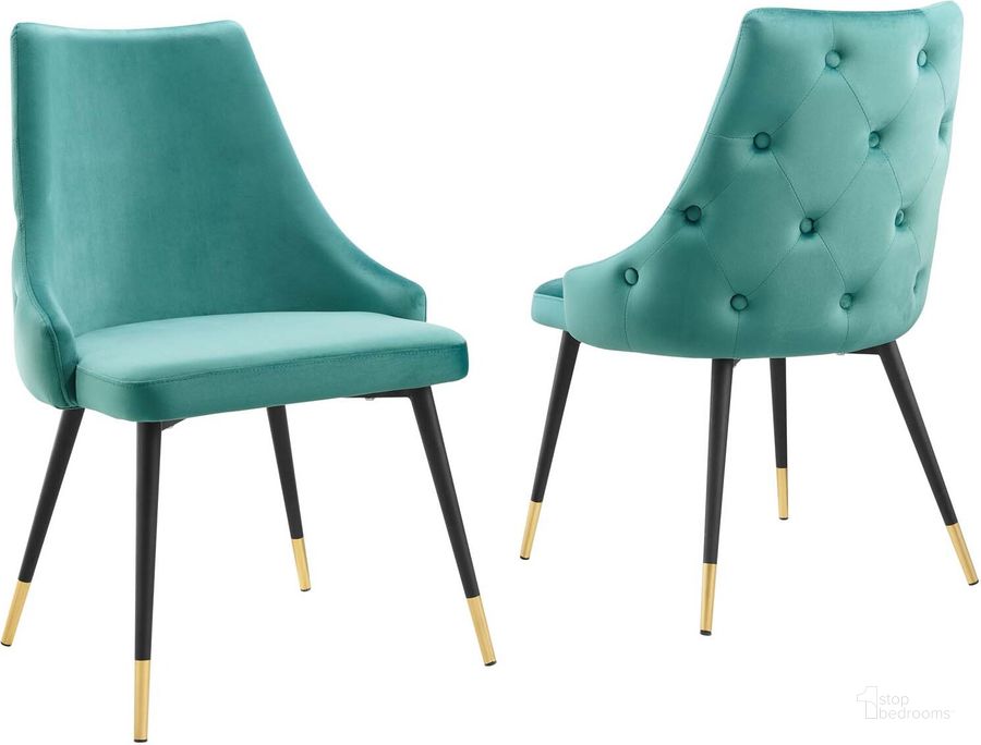 The appearance of Adorn Dining Side Chair Performance Velvet Set of 2 EEI-5043-TEA designed by Modway in the modern / contemporary interior design. This teal piece of furniture  was selected by 1StopBedrooms from Adorn Collection to add a touch of cosiness and style into your home. Sku: EEI-5043-TEA. Product Type: Side Chair. Material: Plywood. Image1