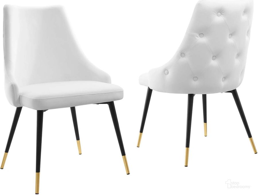 The appearance of Adorn Dining Side Chair Performance Velvet Set of 2 EEI-5043-WHI designed by Modway in the modern / contemporary interior design. This white piece of furniture  was selected by 1StopBedrooms from Adorn Collection to add a touch of cosiness and style into your home. Sku: EEI-5043-WHI. Product Type: Side Chair. Material: Plywood. Image1