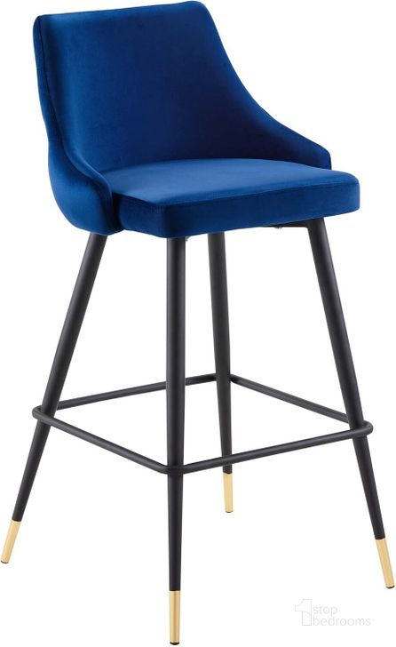 The appearance of Adorn Performance Velvet Bar Stool EEI-3909-NAV designed by Modway in the modern / contemporary interior design. This navy piece of furniture  was selected by 1StopBedrooms from Adorn Collection to add a touch of cosiness and style into your home. Sku: EEI-3909-NAV. Product Type: Barstool. Material: Plywood. Image1