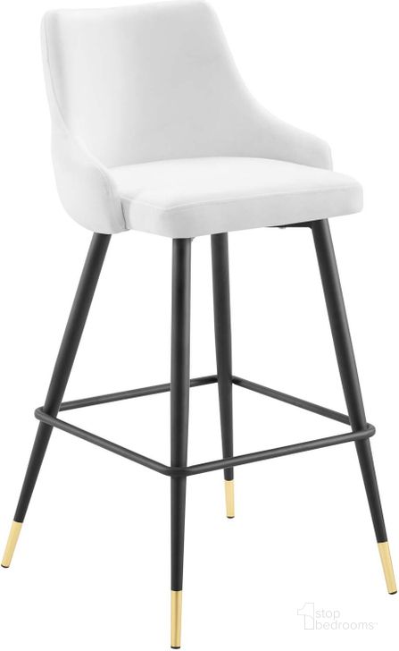 The appearance of Adorn Performance Velvet Bar Stool EEI-3909-WHI designed by Modway in the modern / contemporary interior design. This white piece of furniture  was selected by 1StopBedrooms from Adorn Collection to add a touch of cosiness and style into your home. Sku: EEI-3909-WHI. Product Type: Barstool. Material: Plywood. Image1