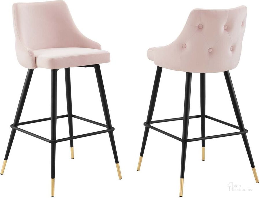 The appearance of Adorn Performance Velvet Bar Stool Set of 2 In Pink designed by Modway in the modern / contemporary interior design. This pink piece of furniture  was selected by 1StopBedrooms from Adorn Collection to add a touch of cosiness and style into your home. Sku: EEI-4595-PNK. Product Type: Barstool. Material: Plywood. Image1