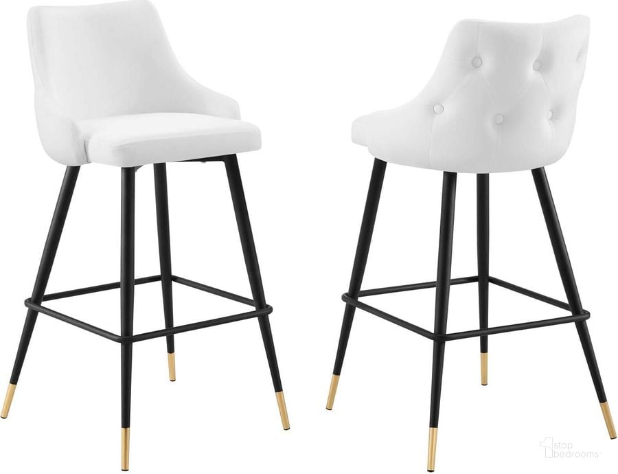 The appearance of Adorn Performance Velvet Bar Stool Set of 2 EEI-4595-WHI designed by Modway in the modern / contemporary interior design. This white piece of furniture  was selected by 1StopBedrooms from Adorn Collection to add a touch of cosiness and style into your home. Sku: EEI-4595-WHI. Product Type: Barstool. Material: Plywood. Image1
