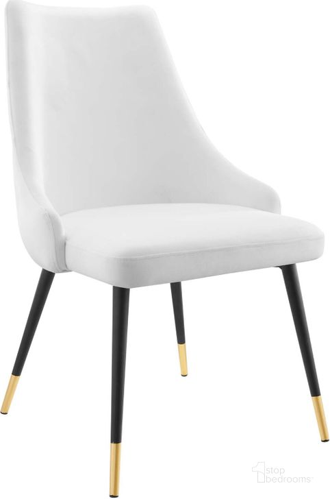 The appearance of Adorn Tufted Performance Velvet Dining Side Chair EEI-3907-WHI designed by Modway in the modern / contemporary interior design. This white piece of furniture  was selected by 1StopBedrooms from Adorn Collection to add a touch of cosiness and style into your home. Sku: EEI-3907-WHI. Product Type: Side Chair. Material: Plywood. Image1