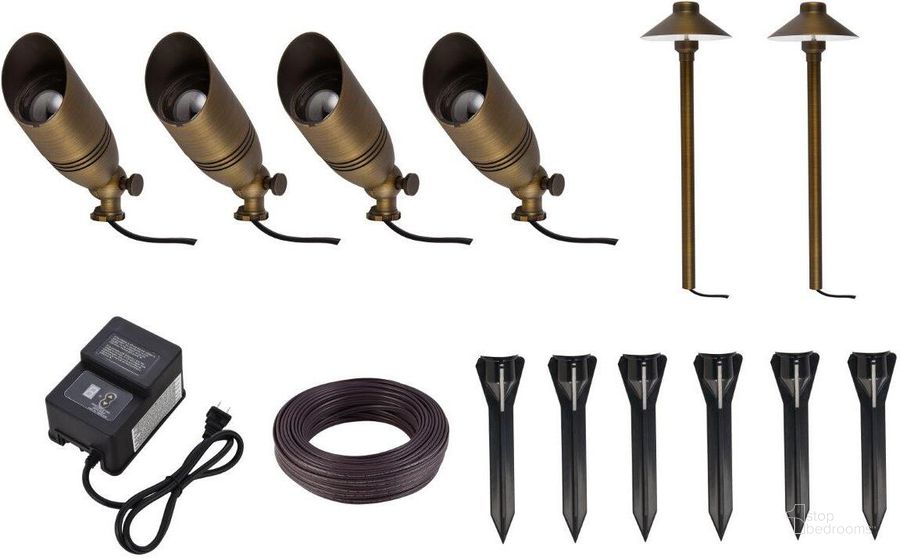 The appearance of Aera Cast Brass Landscape Lighting Full Starter Pack Of 6 Kit 1 designed by Elegant Lighting in the traditional interior design. This antique brass piece of furniture  was selected by 1StopBedrooms from Aera Collection to add a touch of cosiness and style into your home. Sku: KIT10402. Material: Glass. Product Type: Lighting. Image1