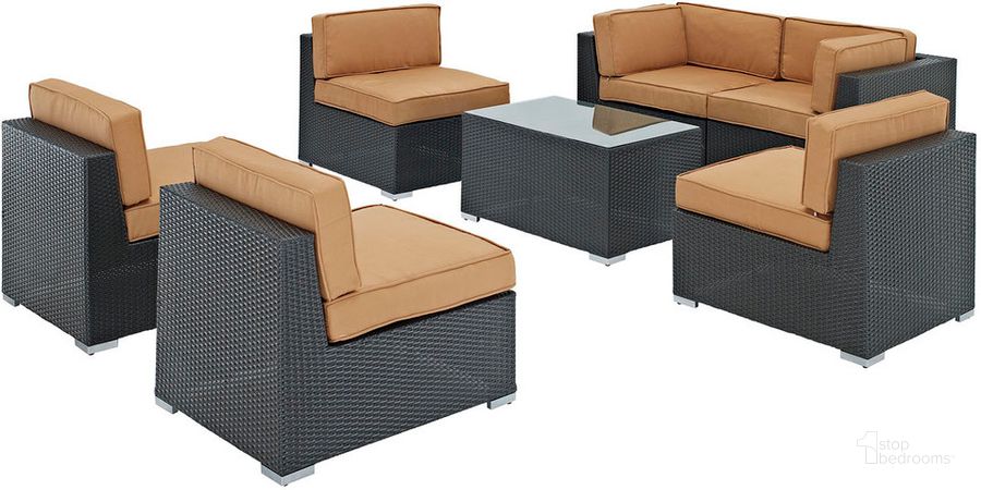 The appearance of Aero 7-Piece Outdoor Patio Sectional Set In Espresso Mocha designed by Modway in the  interior design. This espresso mocha piece of furniture  was selected by 1StopBedrooms from Aero Collection to add a touch of cosiness and style into your home. Sku: EEI-695-EXP-MOC-SET. Material: Rattan. Product Type: Outdoor Sectional. Image1