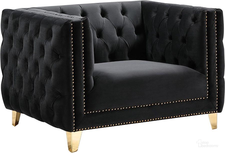 The appearance of Agassiz Black Velvet Chair designed by Furnique in the modern / contemporary interior design. This black velvet piece of furniture  was selected by 1StopBedrooms from Agassiz Collection to add a touch of cosiness and style into your home. Sku: 652Black-C. Product Type: Chair. Material: Velvet. Image1
