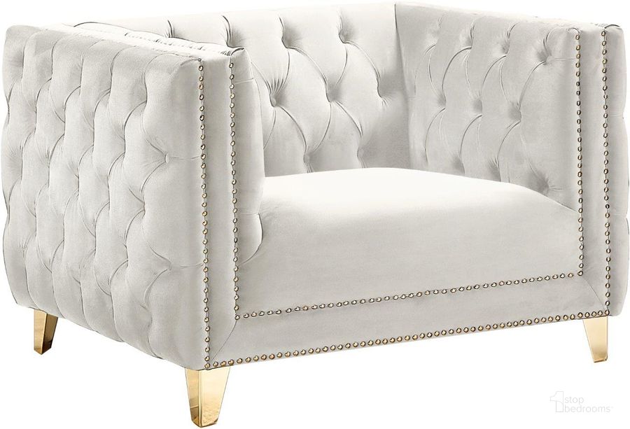 The appearance of Agassiz Cream Velvet Chair designed by Furnique in the modern / contemporary interior design. This cream velvet piece of furniture  was selected by 1StopBedrooms from Agassiz Collection to add a touch of cosiness and style into your home. Sku: 652Cream-C. Product Type: Chair. Material: Velvet. Image1
