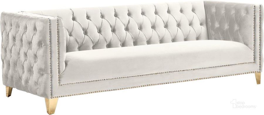 The appearance of Agassiz Cream Velvet Sofa designed by Furnique in the modern / contemporary interior design. This cream velvet piece of furniture  was selected by 1StopBedrooms from Agassiz Collection to add a touch of cosiness and style into your home. Sku: 652Cream-S. Product Type: Sofa. Material: Velvet. Image1