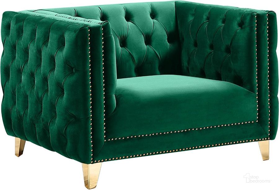 The appearance of Agassiz Green Velvet Chair designed by Furnique in the modern / contemporary interior design. This green velvet piece of furniture  was selected by 1StopBedrooms from Agassiz Collection to add a touch of cosiness and style into your home. Sku: 652Green-C. Product Type: Chair. Material: Velvet. Image1
