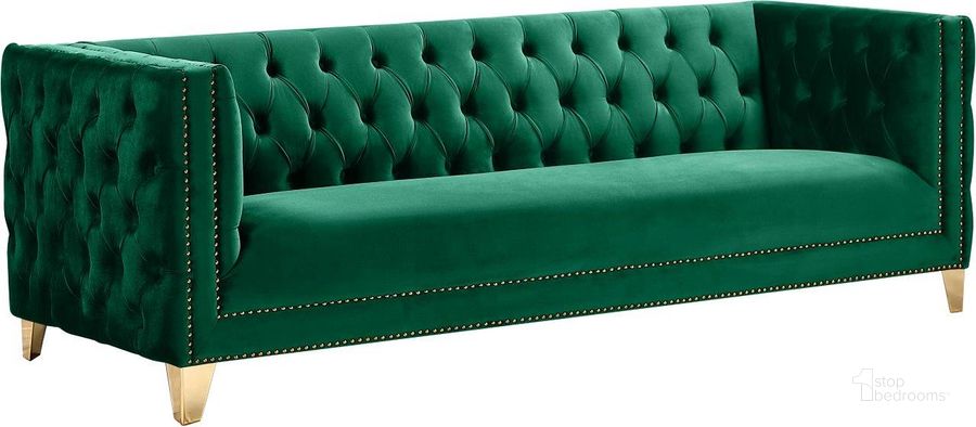 The appearance of Agassiz Green Velvet Sofa designed by Furnique in the modern / contemporary interior design. This green piece of furniture  was selected by 1StopBedrooms from Agassiz Collection to add a touch of cosiness and style into your home. Sku: 652Green-S. Product Type: Sofa. Material: Velvet. Image1