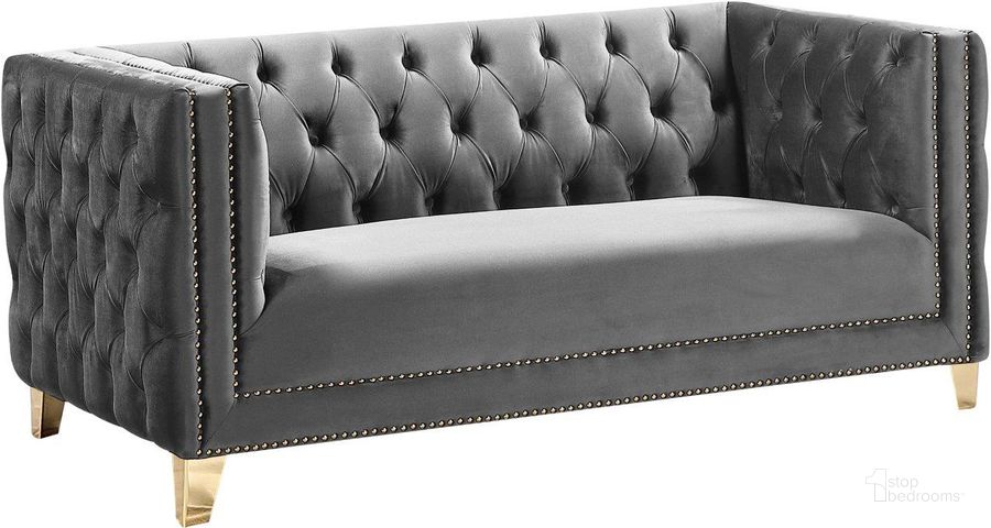 The appearance of Agassiz Grey Velvet Loveseat designed by Furnique in the modern / contemporary interior design. This grey velvet piece of furniture  was selected by 1StopBedrooms from Agassiz Collection to add a touch of cosiness and style into your home. Sku: 652Grey-L. Product Type: Loveseat. Material: Velvet. Image1