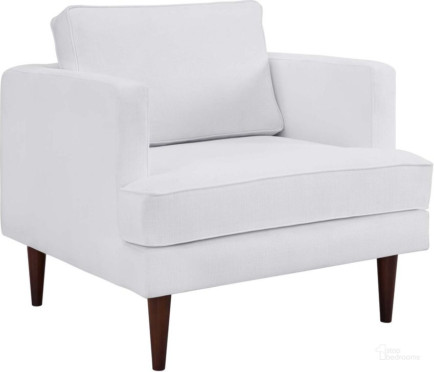 The appearance of Agile White Upholstered Fabric Arm Chair designed by Modway in the modern / contemporary interior design. This white piece of furniture  was selected by 1StopBedrooms from Agile Collection to add a touch of cosiness and style into your home. Sku: EEI-3055-WHI. Material: Wood. Product Type: Living Room Chair. Image1