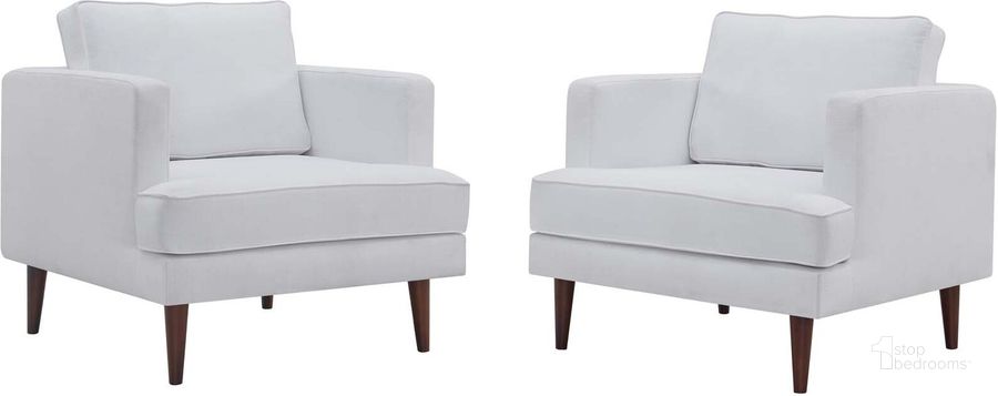 The appearance of Agile White Upholstered Fabric Arm Chair Set of 2 designed by Modway in the modern / contemporary interior design. This white piece of furniture  was selected by 1StopBedrooms from Agile Collection to add a touch of cosiness and style into your home. Sku: EEI-4079-WHI. Material: Wood. Product Type: Living Room Chair. Image1