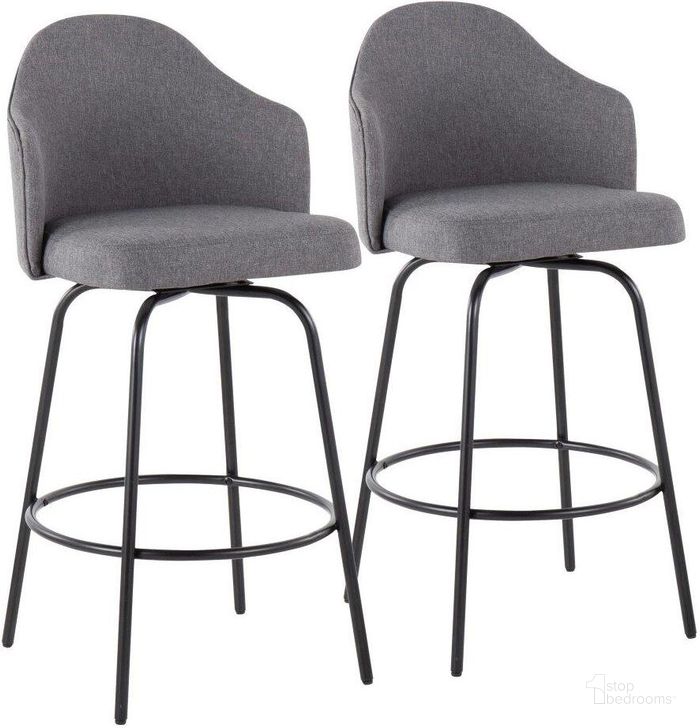 The appearance of Ahoy Contemporary Fixed-Height Counter Stool In Black Metal And Grey Fabric - Set Of 2 designed by Lumisource in the modern / contemporary interior design. This black and gray piece of furniture  was selected by 1StopBedrooms from Ahoy Collection to add a touch of cosiness and style into your home. Sku: B26-AHOYUP CLAIREQ2 BKGY2. Material: Polyester. Product Type: Barstool. Image1
