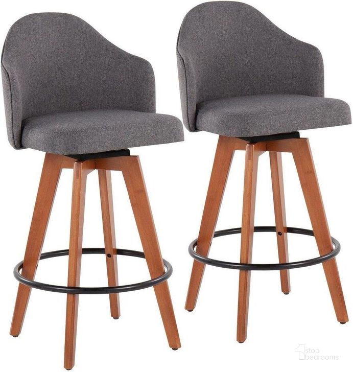 The appearance of Ahoy Contemporary Fixed Height Counter Stool With Walnut Bamboo Legs And Round Black Metal Footrest With Grey Fabric Seat Set Of 2 designed by Lumisource in the modern / contemporary interior design. This grey piece of furniture  was selected by 1StopBedrooms from Ahoy Collection to add a touch of cosiness and style into your home. Sku: B26-AHOYUP2-Q WLGY2. Product Type: Barstool. Material: Bamboo. Image1