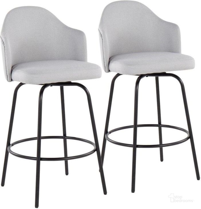 The appearance of Ahoy Fixed-Height Counter Stool Set of 2 in Black Metal and Light Grey Fabric designed by Lumisource in the modern / contemporary interior design. This light grey piece of furniture  was selected by 1StopBedrooms from Ahoy Collection to add a touch of cosiness and style into your home. Sku: B26-AHOYUP CLAIREQ2 BKLGY2. Material: Metal. Product Type: Barstool. Image1