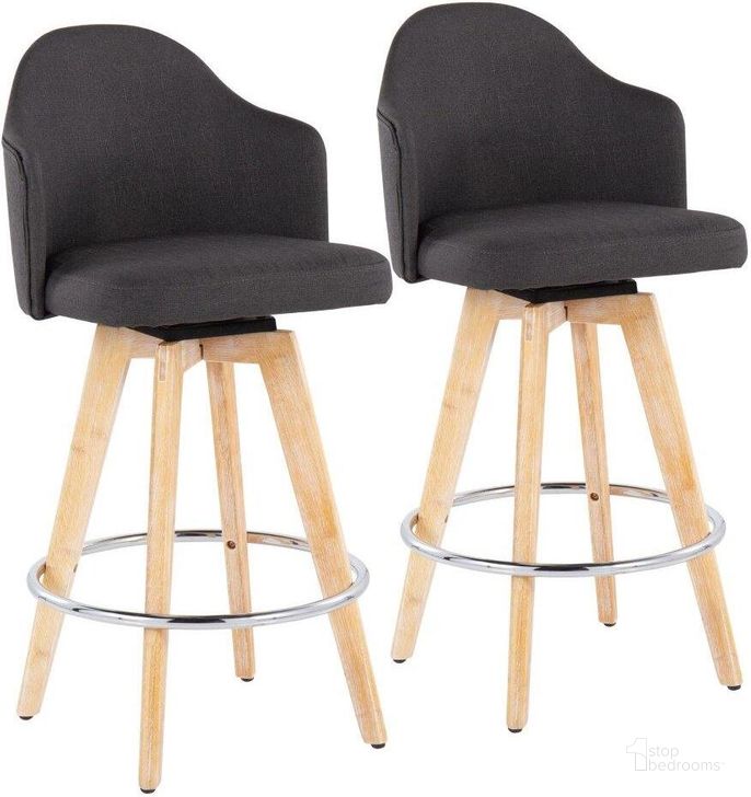 The appearance of Ahoy Fixed-Height Counter Stool Set of 2 with Natural Bamboo Legs and Round Chrome Metal Footrest with Charcoal Fabric Seat designed by Lumisource in the modern / contemporary interior design. This charcoal piece of furniture  was selected by 1StopBedrooms from Ahoy Collection to add a touch of cosiness and style into your home. Sku: B26-AHOYUP2-R NACHAR2. Material: Metal. Product Type: Barstool. Image1
