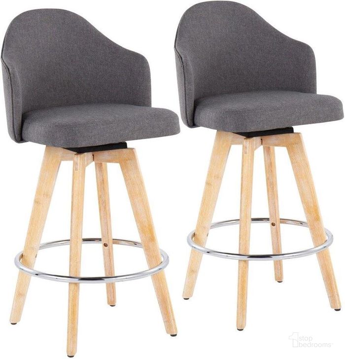 The appearance of Ahoy Fixed-Height Counter Stool Set of 2 with Natural Bamboo Legs and Round Chrome Metal Footrest with Grey Fabric Seat designed by Lumisource in the modern / contemporary interior design. This grey piece of furniture  was selected by 1StopBedrooms from Ahoy Collection to add a touch of cosiness and style into your home. Sku: B26-AHOYUP2-R NAGY2. Material: Metal. Product Type: Barstool. Image1