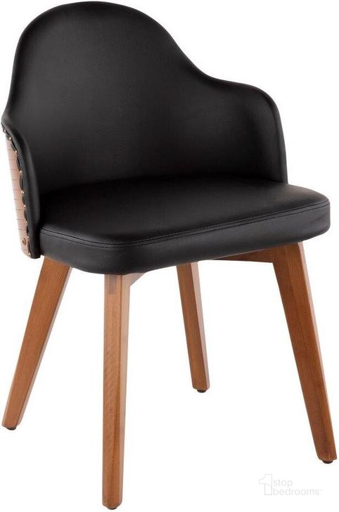 The appearance of Ahoy Mid-Century Chair In Walnut And Black Faux Leather designed by Lumisource in the transitional interior design. This walnut piece of furniture  was selected by 1StopBedrooms from Ahoy Collection to add a touch of cosiness and style into your home. Sku: CH-AHOY WL+BK. Product Type: Chair. Material: Bamboo. Image1