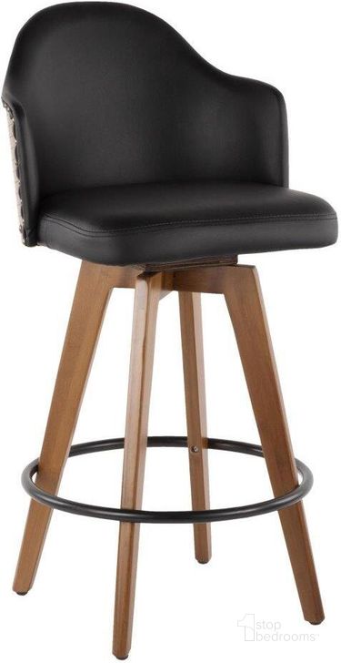 The appearance of Ahoy Mid-Century Counter Stool In Walnut And Black Faux Leather designed by Lumisource in the transitional interior design. This walnut piece of furniture  was selected by 1StopBedrooms from Ahoy Collection to add a touch of cosiness and style into your home. Sku: B26-AHOY WL+BK. Product Type: Barstool. Material: Bamboo. Image1