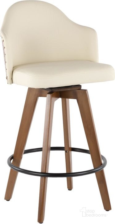 The appearance of Ahoy Mid-Century Counter Stool In Walnut And Cream Faux Leather designed by Lumisource in the transitional interior design. This walnut and beige piece of furniture  was selected by 1StopBedrooms from Ahoy Collection to add a touch of cosiness and style into your home. Sku: B26-AHOY WL+CR. Product Type: Barstool. Material: Bamboo. Image1