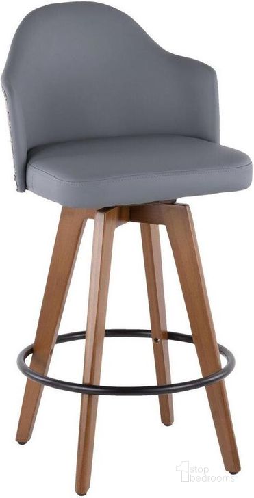 The appearance of Ahoy Mid-Century Counter Stool In Walnut And Grey Faux Leather designed by Lumisource in the transitional interior design. This walnut and grey piece of furniture  was selected by 1StopBedrooms from Ahoy Collection to add a touch of cosiness and style into your home. Sku: B26-AHOY WL+GY. Product Type: Barstool. Material: Bamboo. Image1