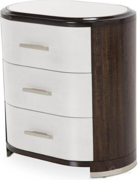 The appearance of Paris Chic Nightstand In Espresso designed by AICO in the transitional interior design. This espresso piece of furniture  was selected by 1StopBedrooms from Paris Chic Collection to add a touch of cosiness and style into your home. Sku: N9003040-409. Material: Marble. Product Type: Nightstand. Image1