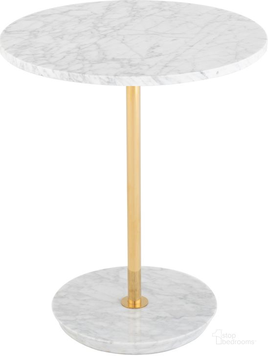 The appearance of Aida White Stone Side Table designed by Nuevo in the modern / contemporary interior design. This white piece of furniture  was selected by 1StopBedrooms from Aida Collection to add a touch of cosiness and style into your home. Sku: HGDJ955. Product Type: Side Table. Material: Stone. Image1