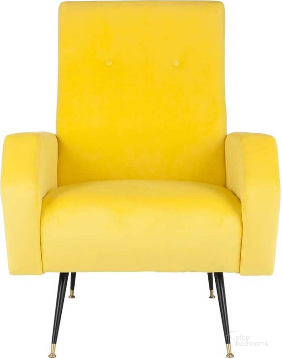 The appearance of Aida Yellow Velvet Retro Mid Century Accent Chair designed by Safavieh in the modern / contemporary interior design. This yellow velvet piece of furniture  was selected by 1StopBedrooms from Aida Collection to add a touch of cosiness and style into your home. Sku: FOX6258A. Product Type: Accent Chair. Material: Iron. Image1