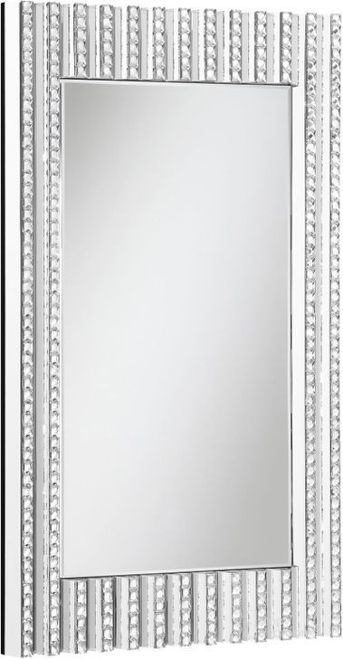 The appearance of Aideen Rectangular Wall Mirror with Vertical Stripes of Faux In Crystals designed by Coaster in the modern / contemporary interior design. This crystal piece of furniture  was selected by 1StopBedrooms from Aideen Collection to add a touch of cosiness and style into your home. Sku: 961614. Material: Glass. Product Type: Wall Mirror. Image1